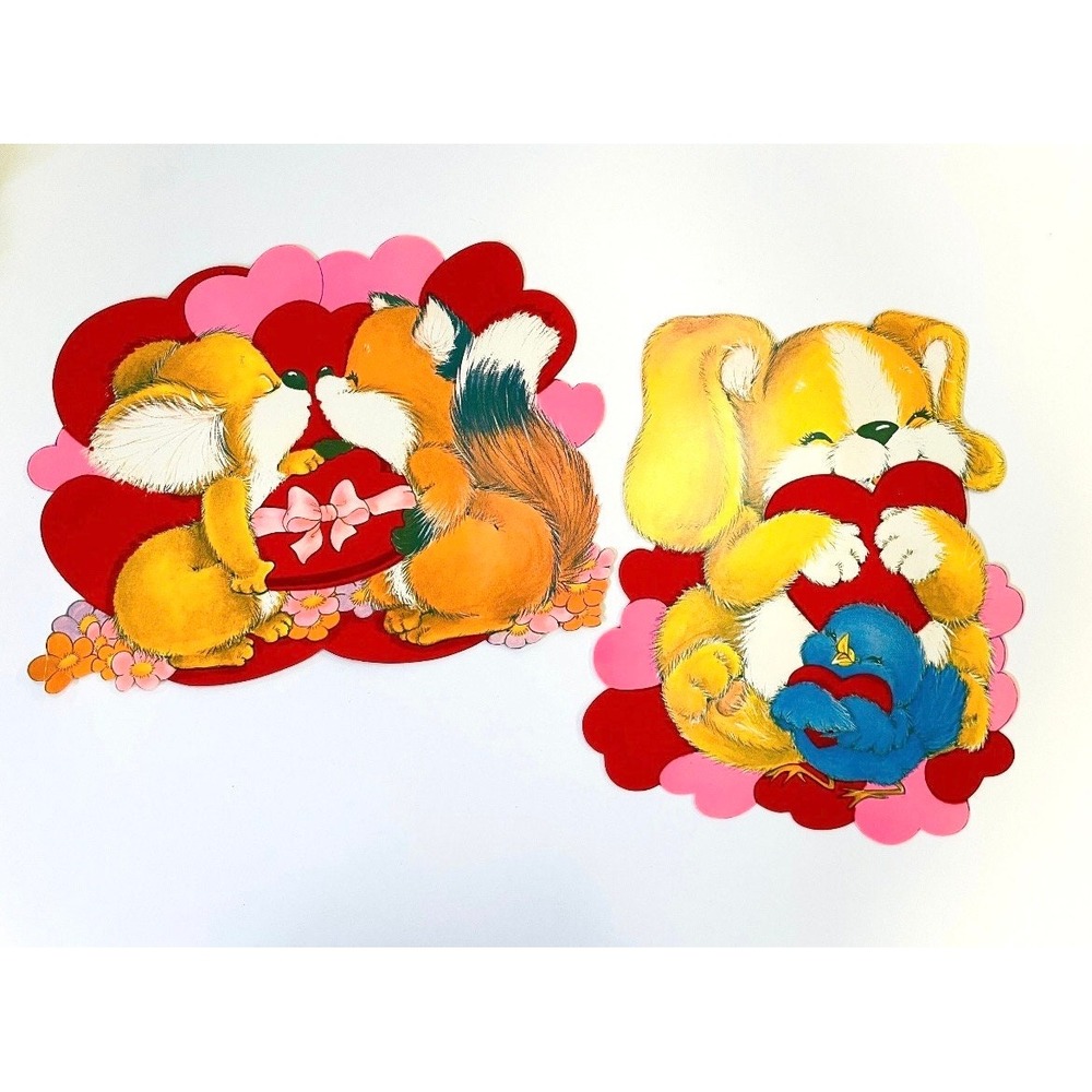 2‎ Vtg Valentine's Day die cuts- set of 2 Double sided thick Paper Die Cuts